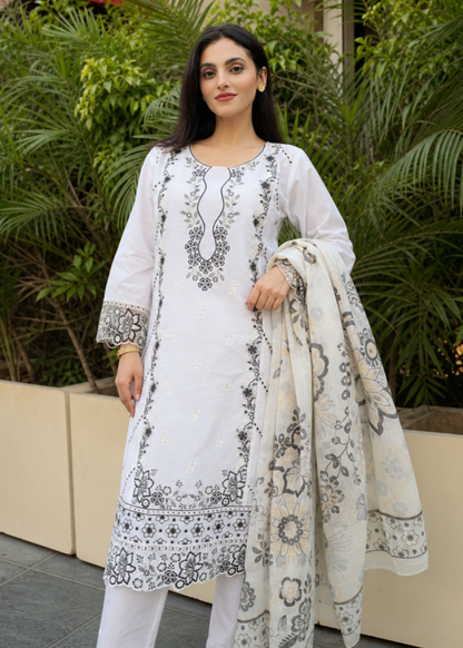 Pakistani Designer White Lawn Salwar Kameez Online in KSA Riyadh Saudi Arabia Oman Bahrain Qatar