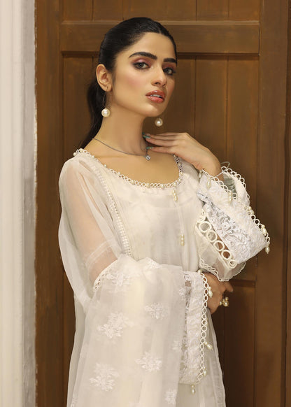 Pakistani Designer White Organza Salwar Kameez Online in KSA Riyadh Saudi Arabia Oman Bahrain Qatar