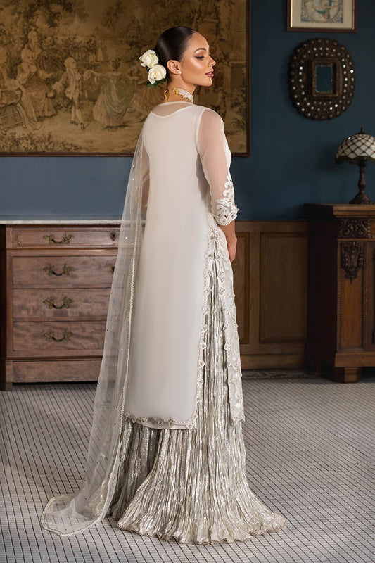 Pakistani Designer White Organza Sharara Gharara Online in KSA Riyadh Saudi Arabia Oman Bahrain Qatar