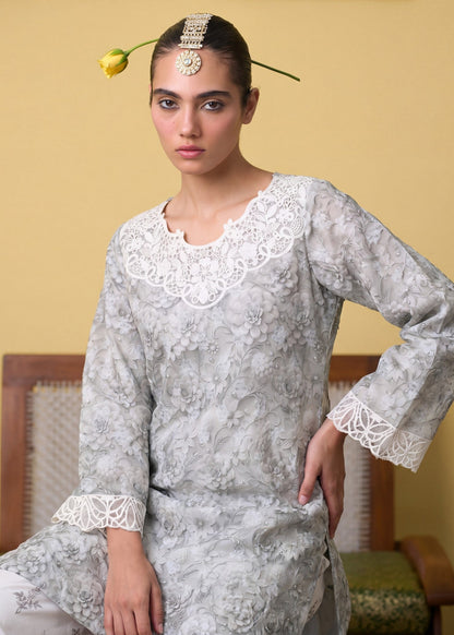 Pakistani Designer White Smoke Lawn Salwar Kameez Online in KSA Riyadh Saudi Arabia Oman Bahrain Qatar