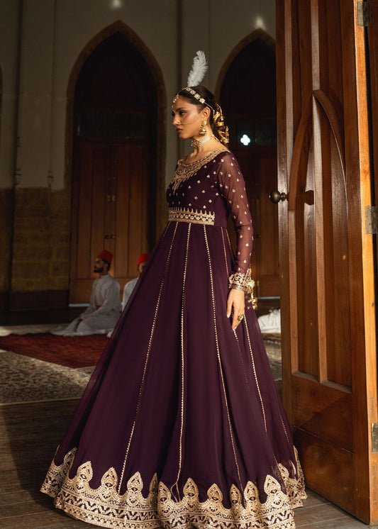 Pakistani Designer Wine Chiffon Salwar Kameez Online in KSA Riyadh Saudi Arabia Oman Bahrain Qatar