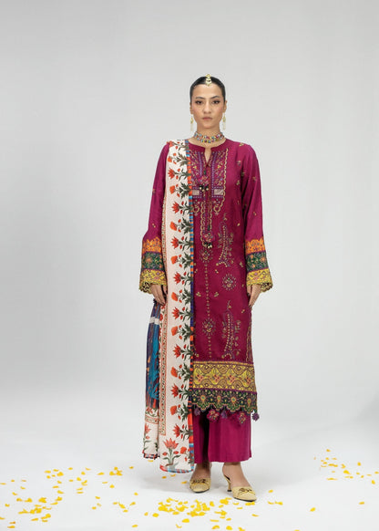 Pakistani Designer Wine Silk Embroidered Suit Online in KSA Riyadh Saudi Arabia Oman Bahrain Qatar