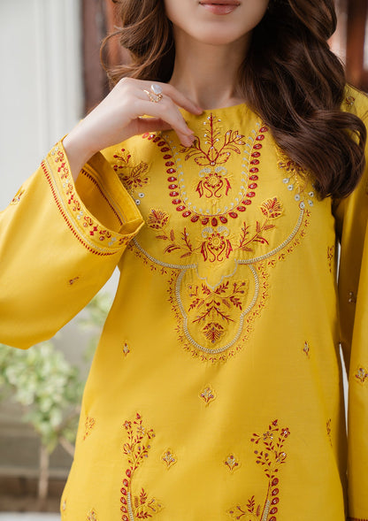 Pakistani Designer Yellow Cotton Embroidered Suit Online in UK USA Canada