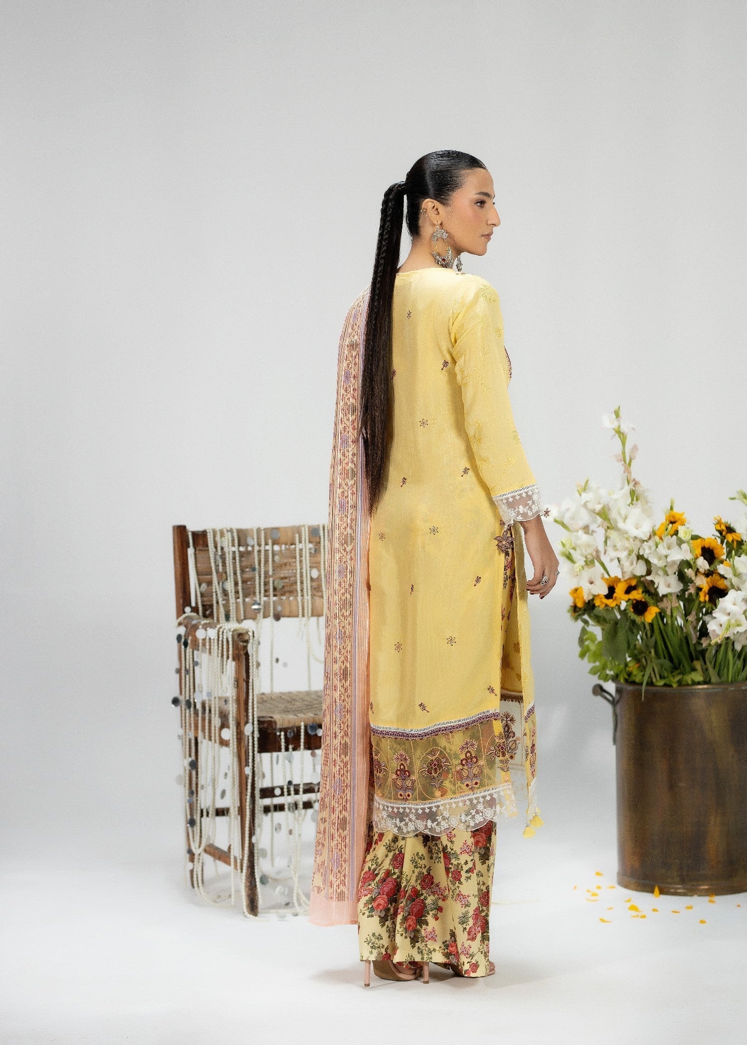 Pakistani Designer Yellow Embroidered Silk Salwar Kameez Online in KSA Riyadh Saudi Arabia Oman Bahrain Qatar