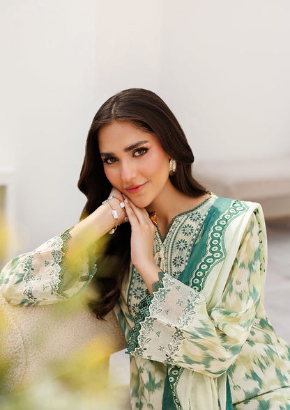 Pakistani Designer Yellow Green Lawn Suit Online in KSA Riyadh Saudi Arabia Oman Bahrain Qatar