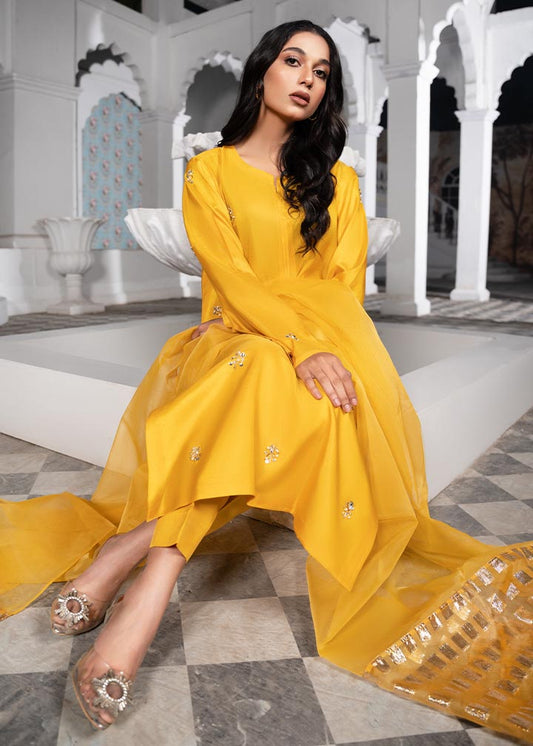 Pakistani Designer Yellow Kattan Silk Salwar Kameez Online in KSA Riyadh Saudi Arabia Oman Bahrain Qatar