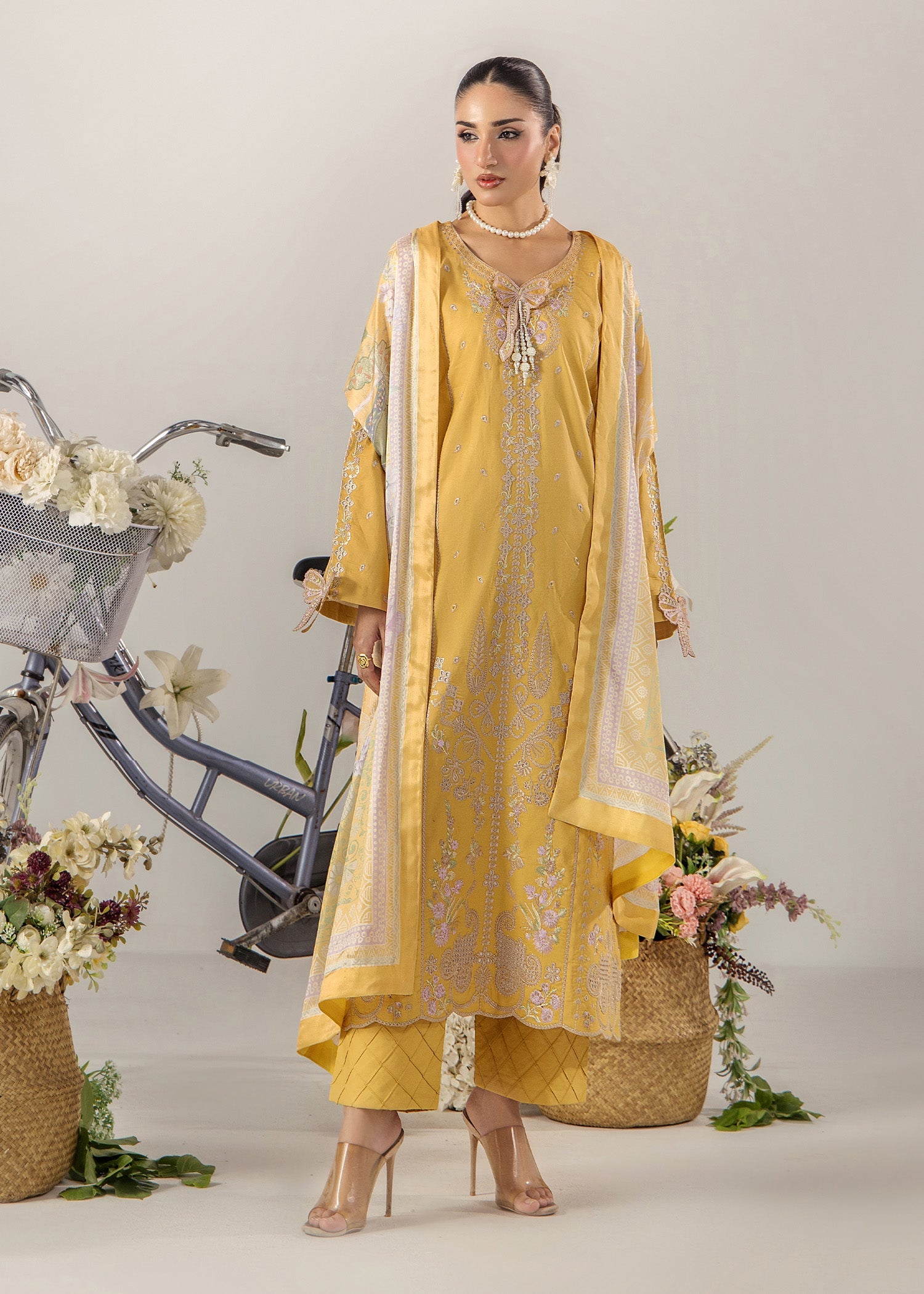 Pakistani Designer Yellow Lawn Suit Online in KSA Riyadh Saudi Arabia Oman Bahrain Qatar