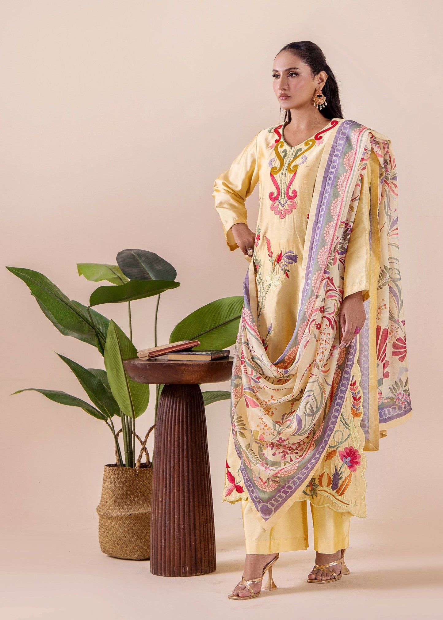 Pakistani Designer Yellow Silk Suit Online in KSA Riyadh Saudi Arabia Oman Bahrain Qatar