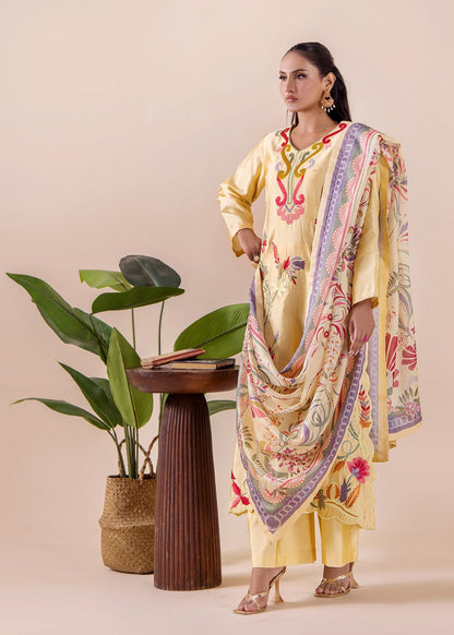 Pakistani Designer Yellow Silk Suit Online in KSA Riyadh Saudi Arabia Oman Bahrain Qatar