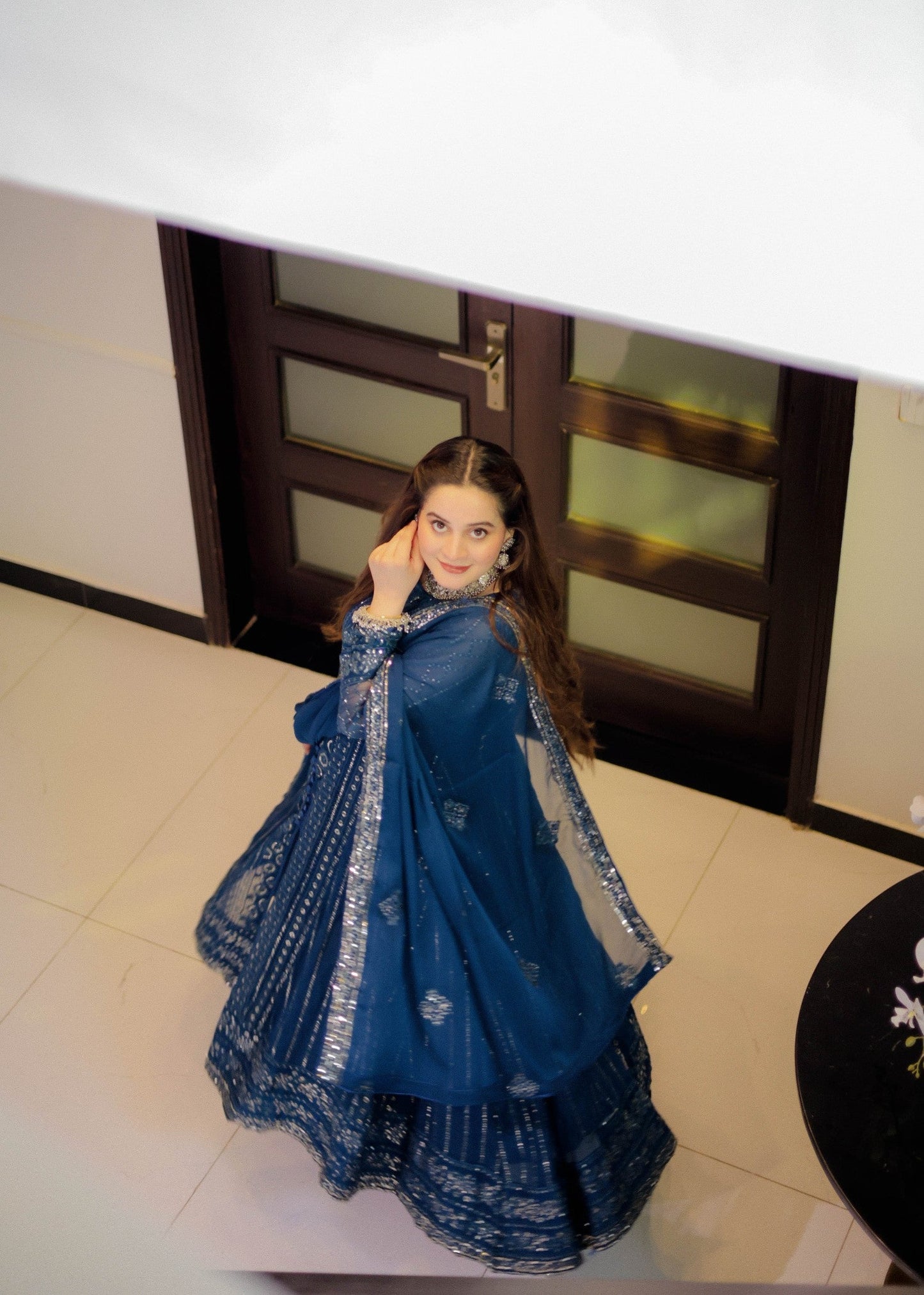 Pakistani Embellished Blue Chiffon Suit Online in UK USA Canada