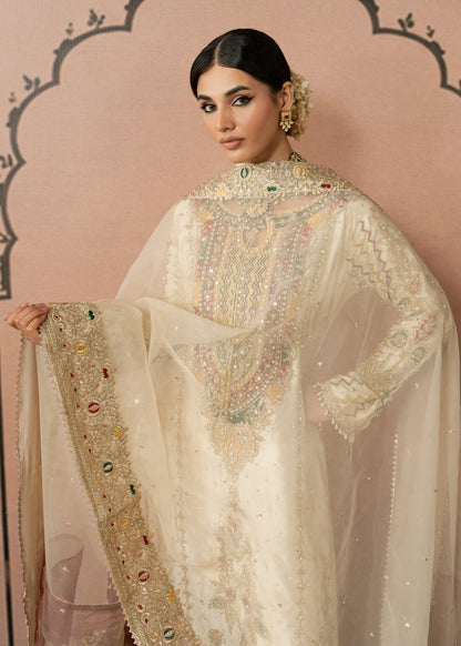 Pakistani Embellished Off-White Suit with Multicolored Motifs Online in KSA Riyadh Saudi Arabia Oman Bahrain Qatar