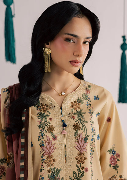 Pakistani Embroidered Beige Lawn Salwar Kameez Online in KSA Riyadh Saudi Arabia Oman Bahrain Qatar