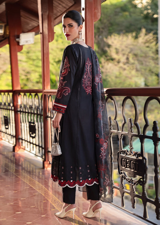Pakistani Embroidered Black Lawn Salwar Kameez Online in KSA Riyadh Saudi Arabia Oman Bahrain Qatar