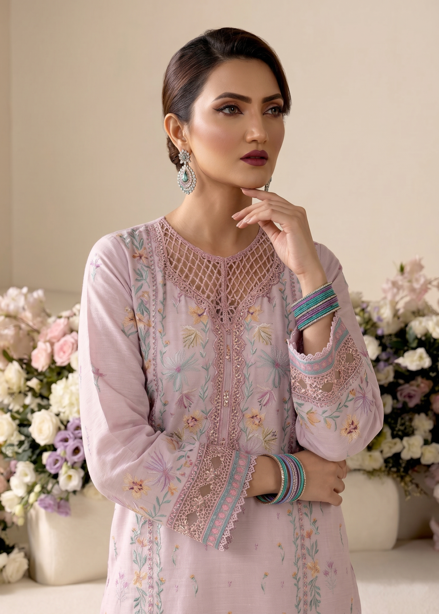 Pakistani Embroidered Blush Pink Raw Silk Suit Online in KSA Riyadh Saudi Arabia Oman Bahrain Qatar