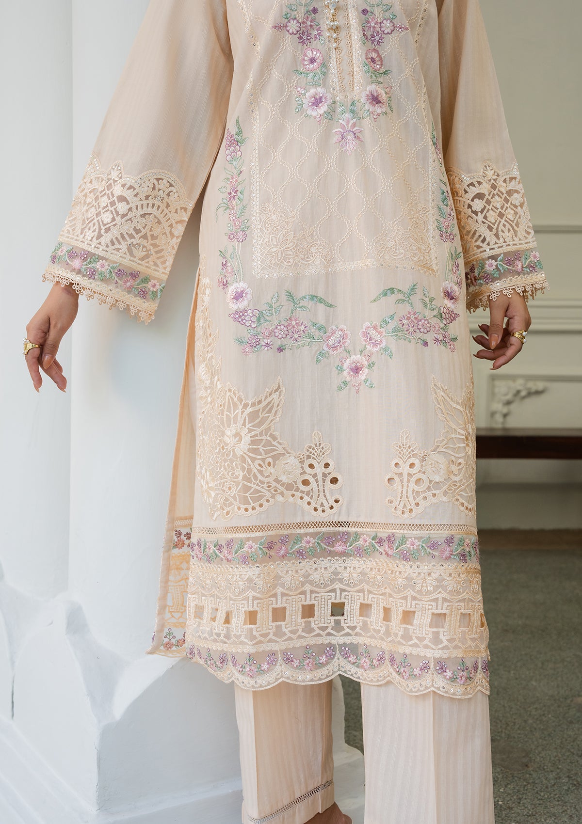 Pakistani Embroidered Buttercream Lawn Suit Online in Sri Lanka India Australia
