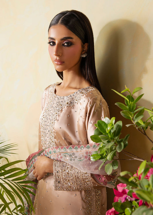 Pakistani Embroidered Champagne Charmuse Shalwar Kameez Online in Sri Lanka India Australia