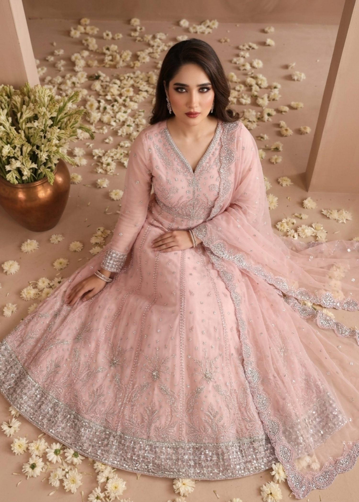Pakistani Embroidered Chiffon Maxi Outfit Online in KSA Riyadh Saudi Arabia Oman Bahrain Qatar