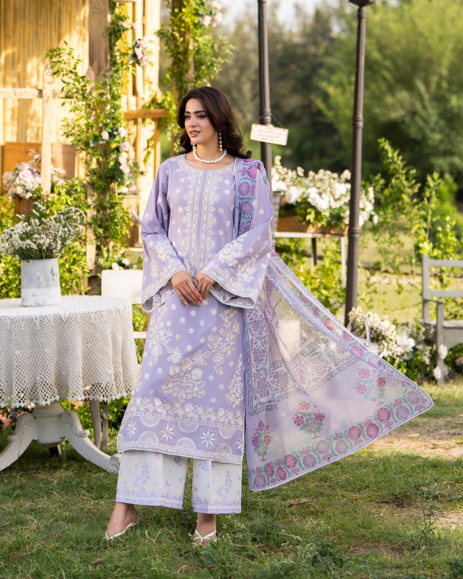Pakistani Embroidered Cotton Lilac Suit Online in Sri Lanka India Australia