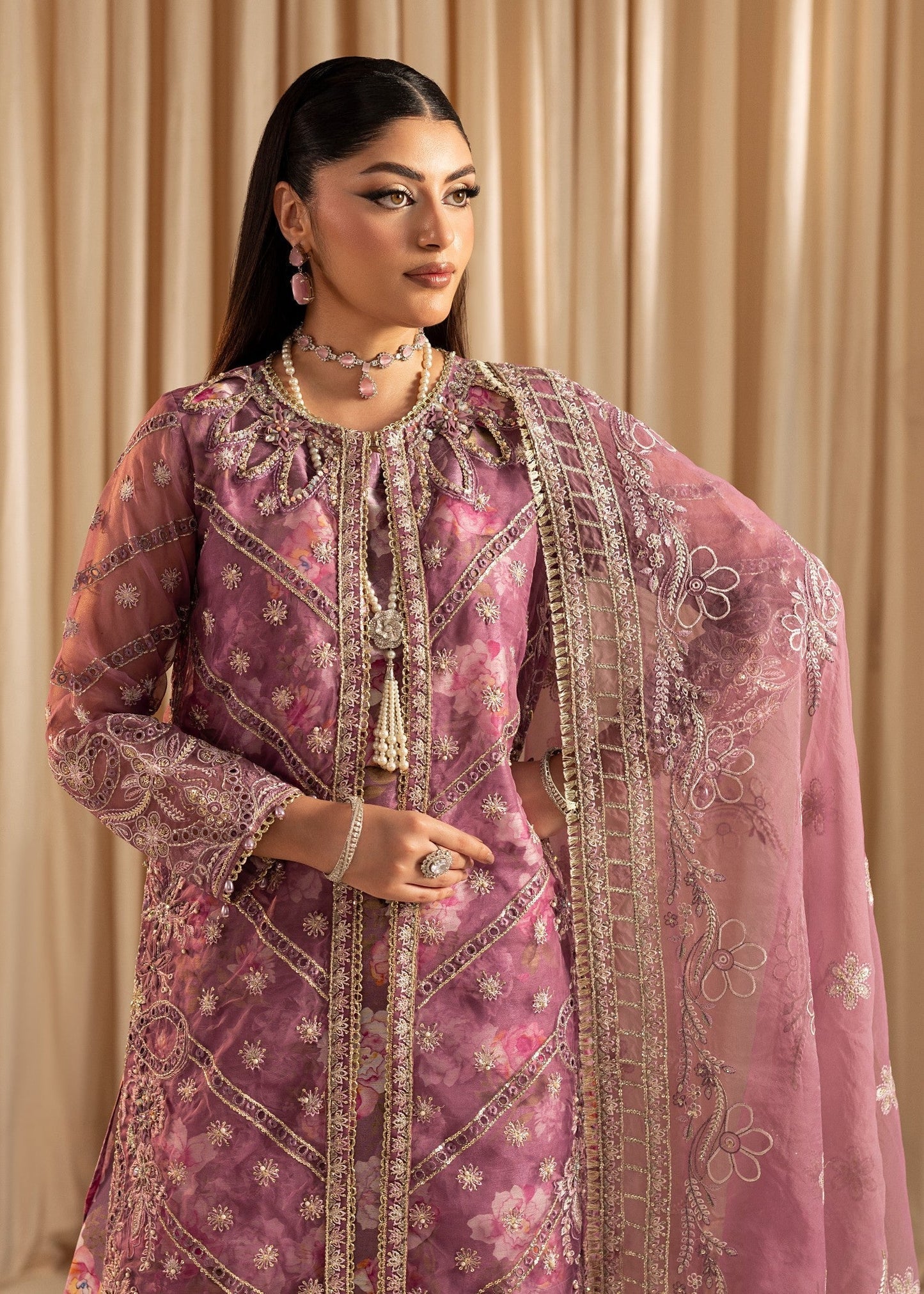 Pakistani Embroidered Lavender Organza Suit Online in Sri Lanka India Australia