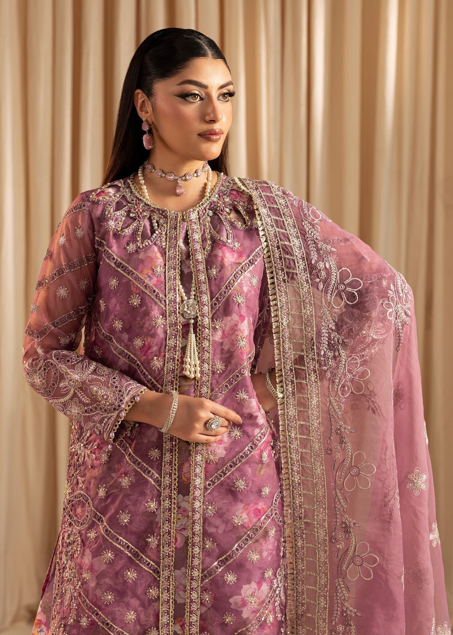 Pakistani Embroidered Lavender Organza Suit Online in Sri Lanka India Australia