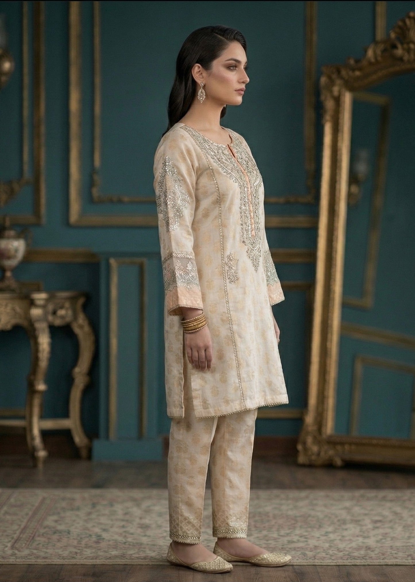 Pakistani Embroidered Lawn Ivory Suit Online in Dubai UAE Abudhabi Ajman Sharjah