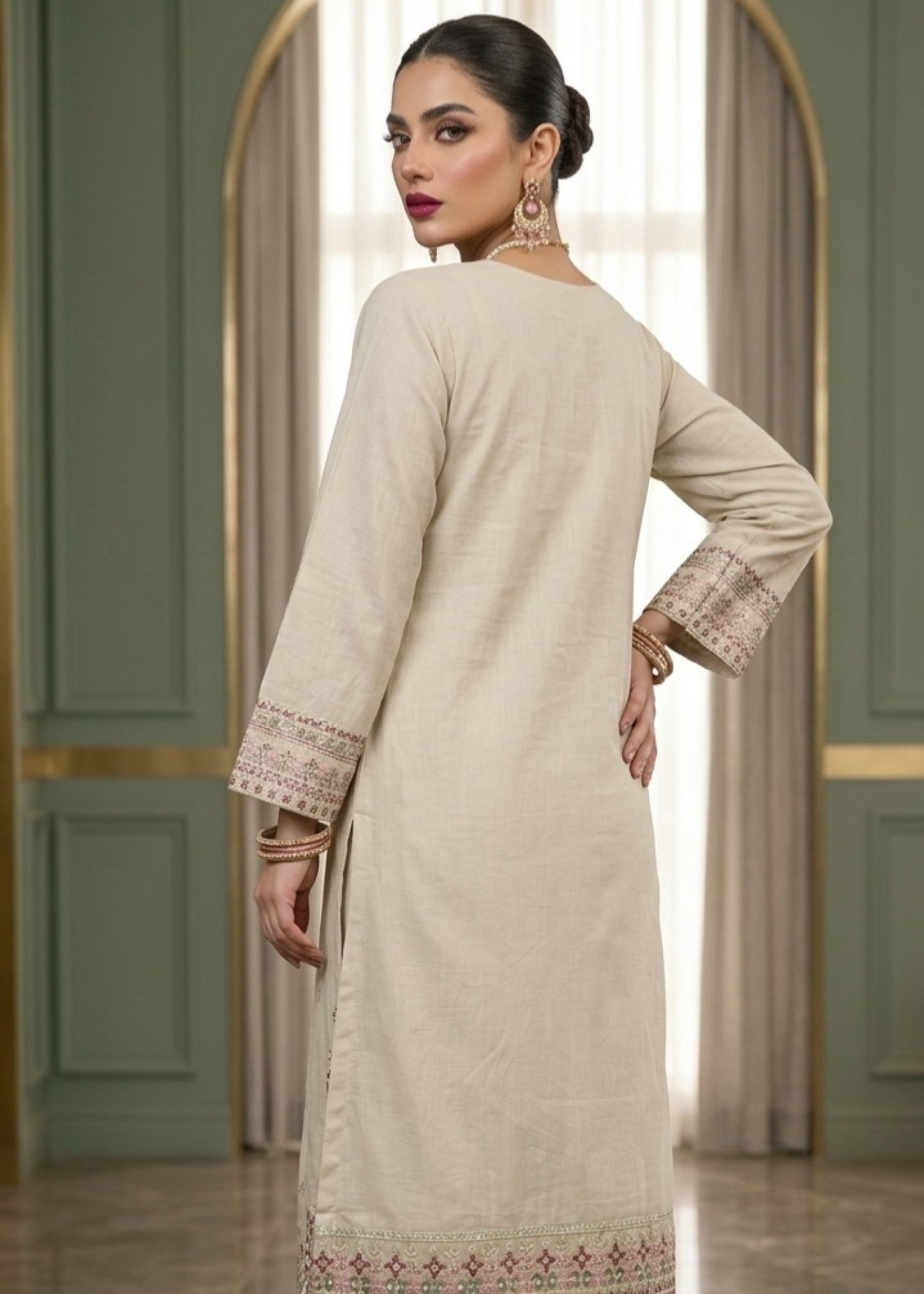 Pakistani Embroidered Lawn Ivory Suit Online in Sri Lanka India Australia