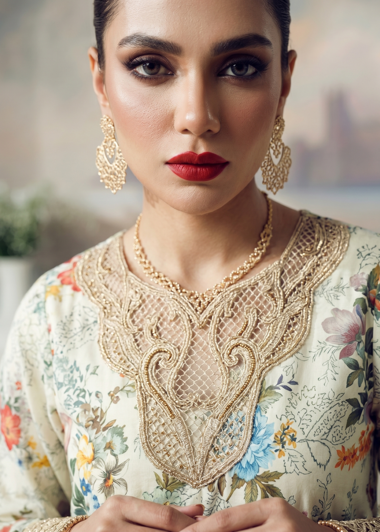 Pakistani Embroidered Lawn Off-White Suit Online in KSA Riyadh Saudi Arabia Oman Bahrain Qatar