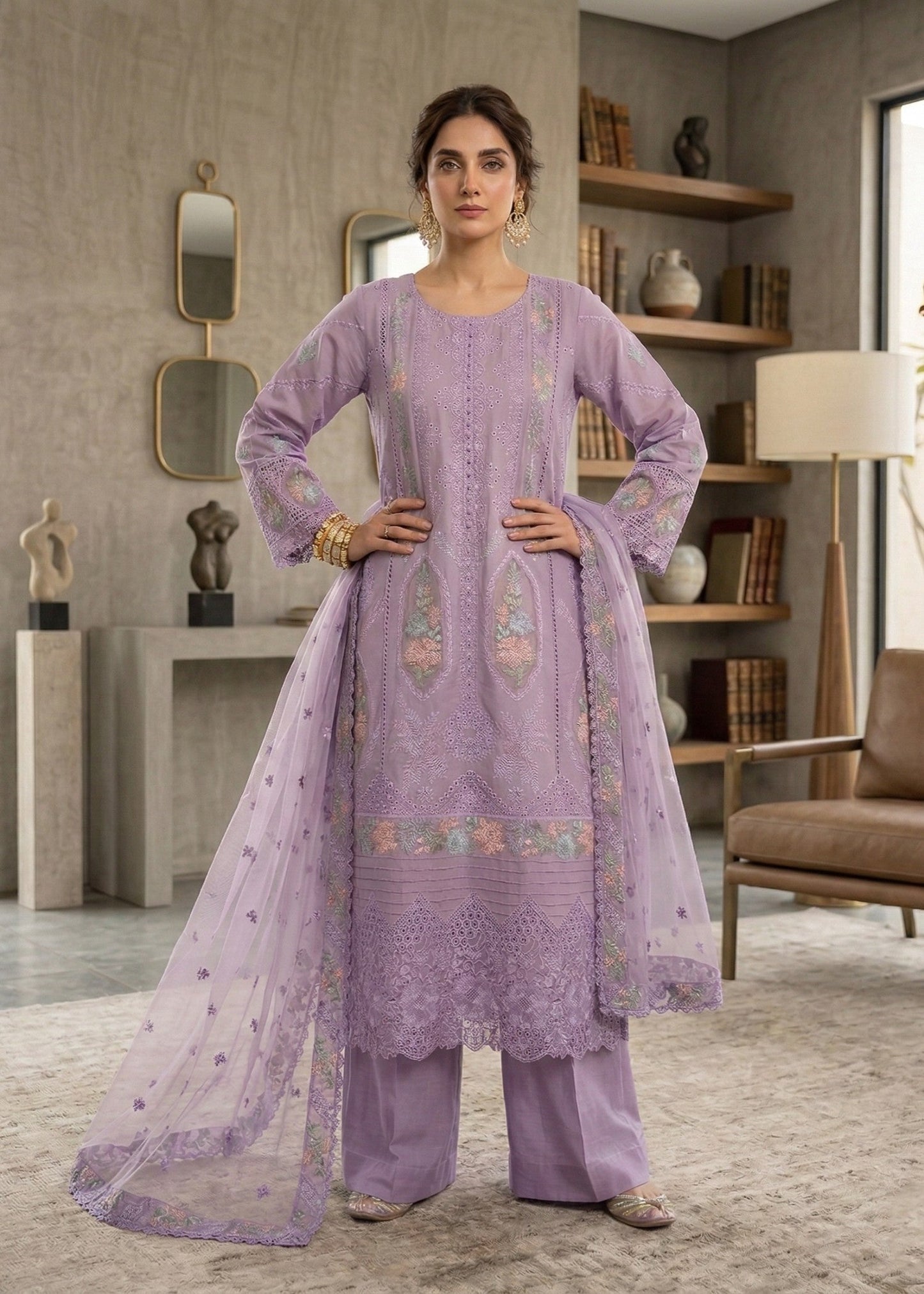 Pakistani Embroidered Lawn Salwar Kameez Ash Purple Online in KSA Riyadh Saudi Arabia Oman Bahrain Qatar