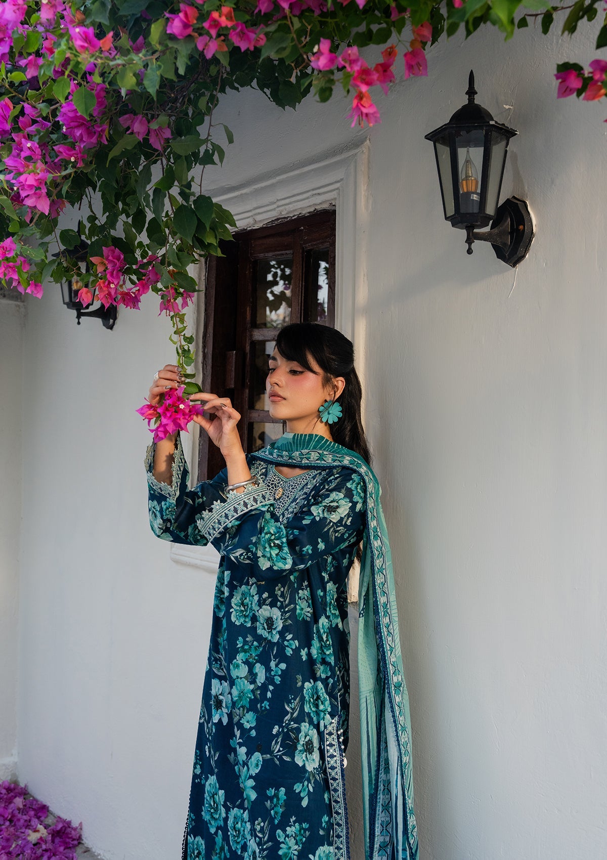 Pakistani Embroidered Lawn Suit Aegean Blue Online in Dubai UAE Abudhabi Ajman Sharjah