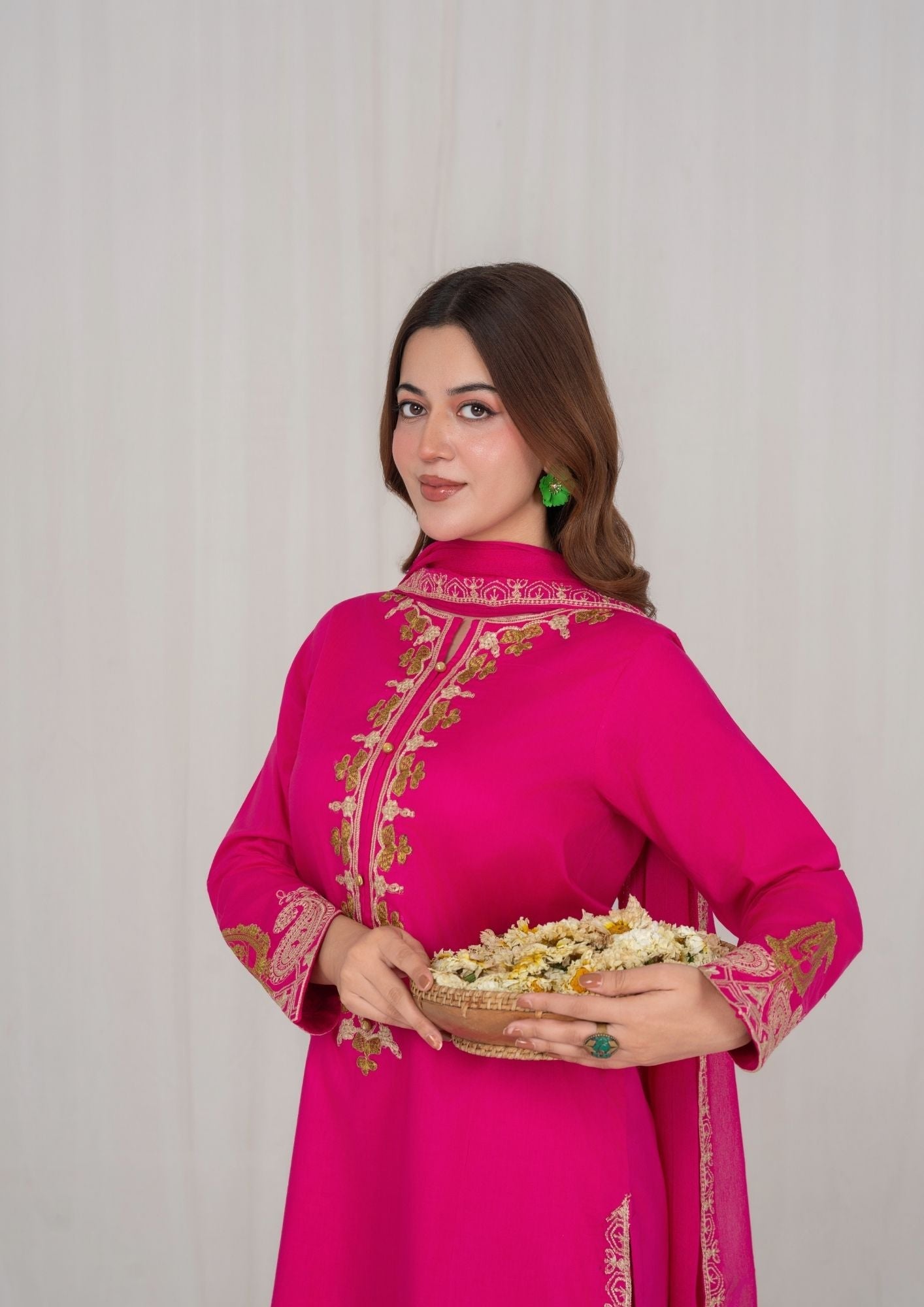 Pakistani Embroidered Lawn Suit Hot Pink Online in Dubai DXB UAE Abudhabi Meena Bazaar