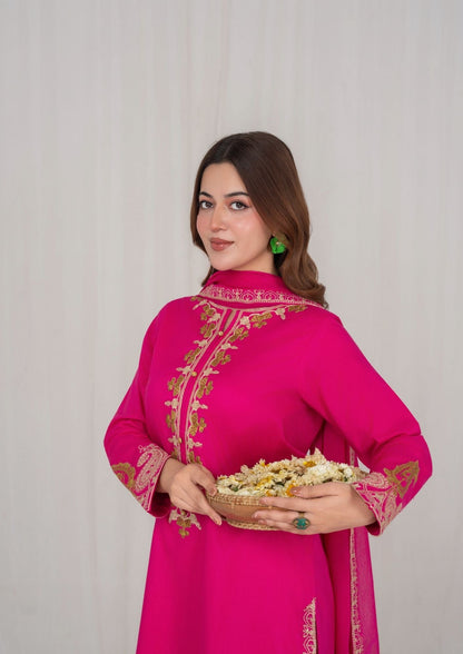 Pakistani Embroidered Lawn Suit Hot Pink Online in Dubai DXB UAE Abudhabi Meena Bazaar