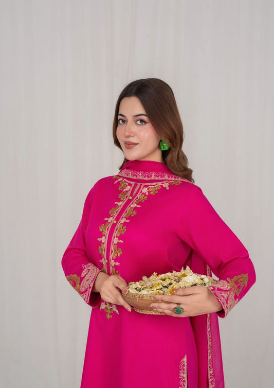 Pakistani Embroidered Lawn Suit Hot Pink Online in Dubai DXB UAE Abudhabi Meena Bazaar