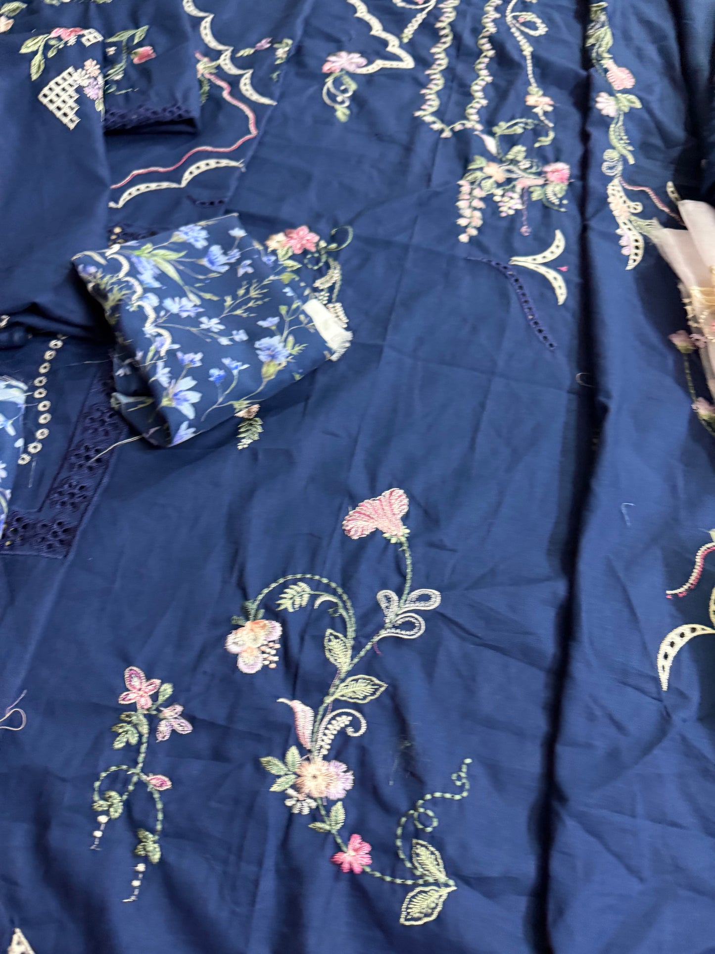 Pakistani Embroidered Lawn Suit Navy Online in Dubai DXB UAE Abudhabi Meena Bazaar