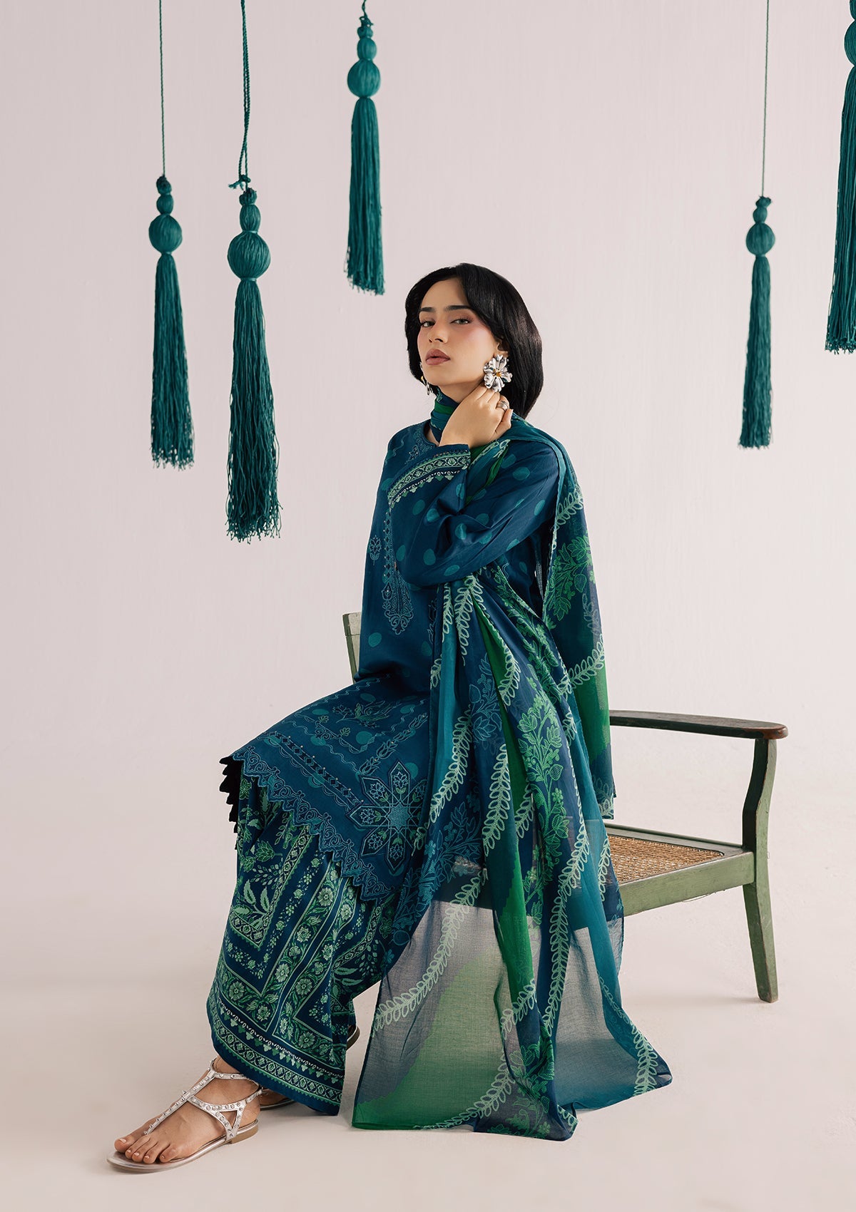 Pakistani Embroidered Lawn Suit Prussian Blue Online in Dubai UAE Abudhabi Ajman Sharjah