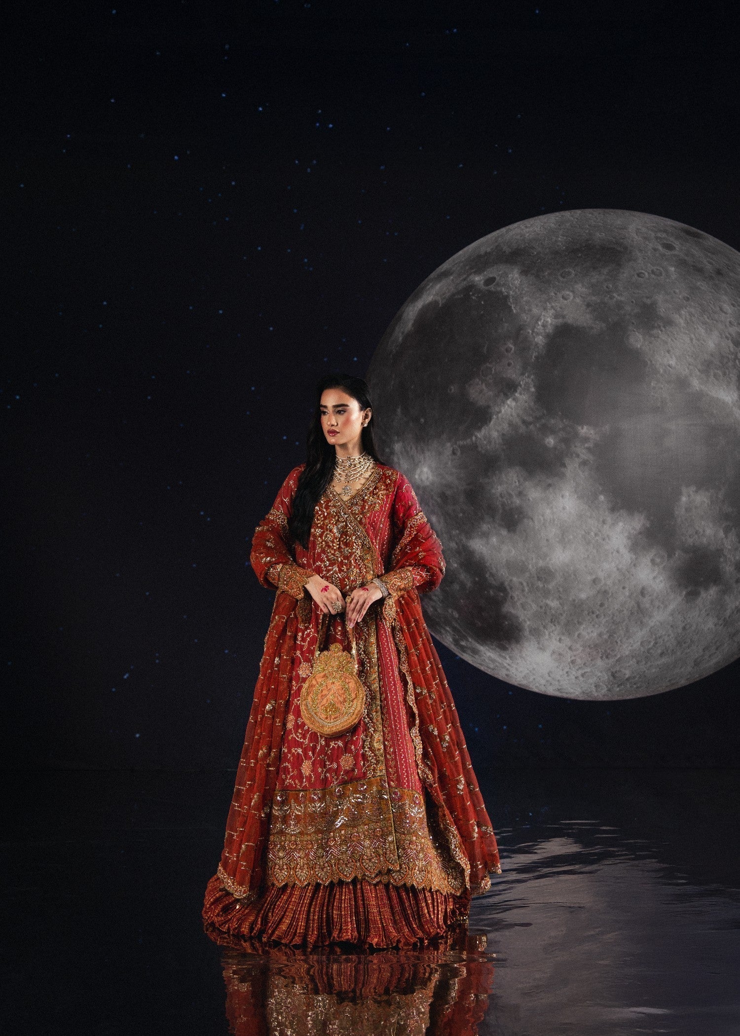 Pakistani Embroidered Lehenga Choli Burnt Orange Online in Sri Lanka India Australia