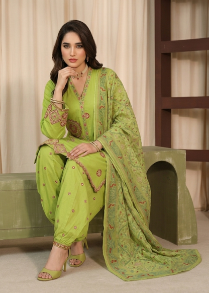 Pakistani Embroidered Lime Green Lawn Dress Online in Dubai UAE Abudhabi Ajman Sharjah