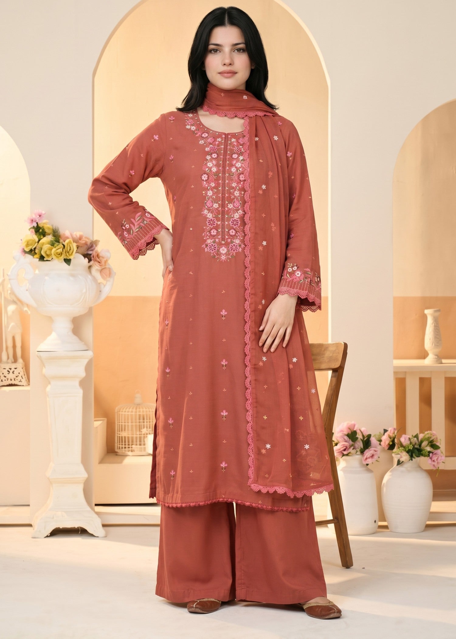 Pakistani Embroidered Linen Kurta Set Online in UK USA Canada