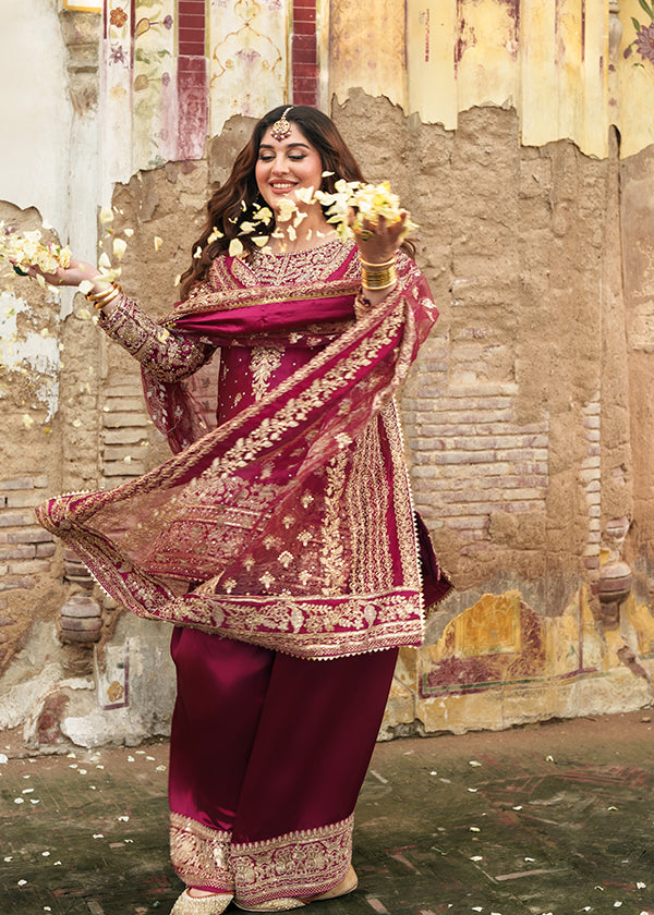 Pakistani Embroidered Magenta Charmuse Suit Online in Dubai UAE Abudhabi Ajman Sharjah