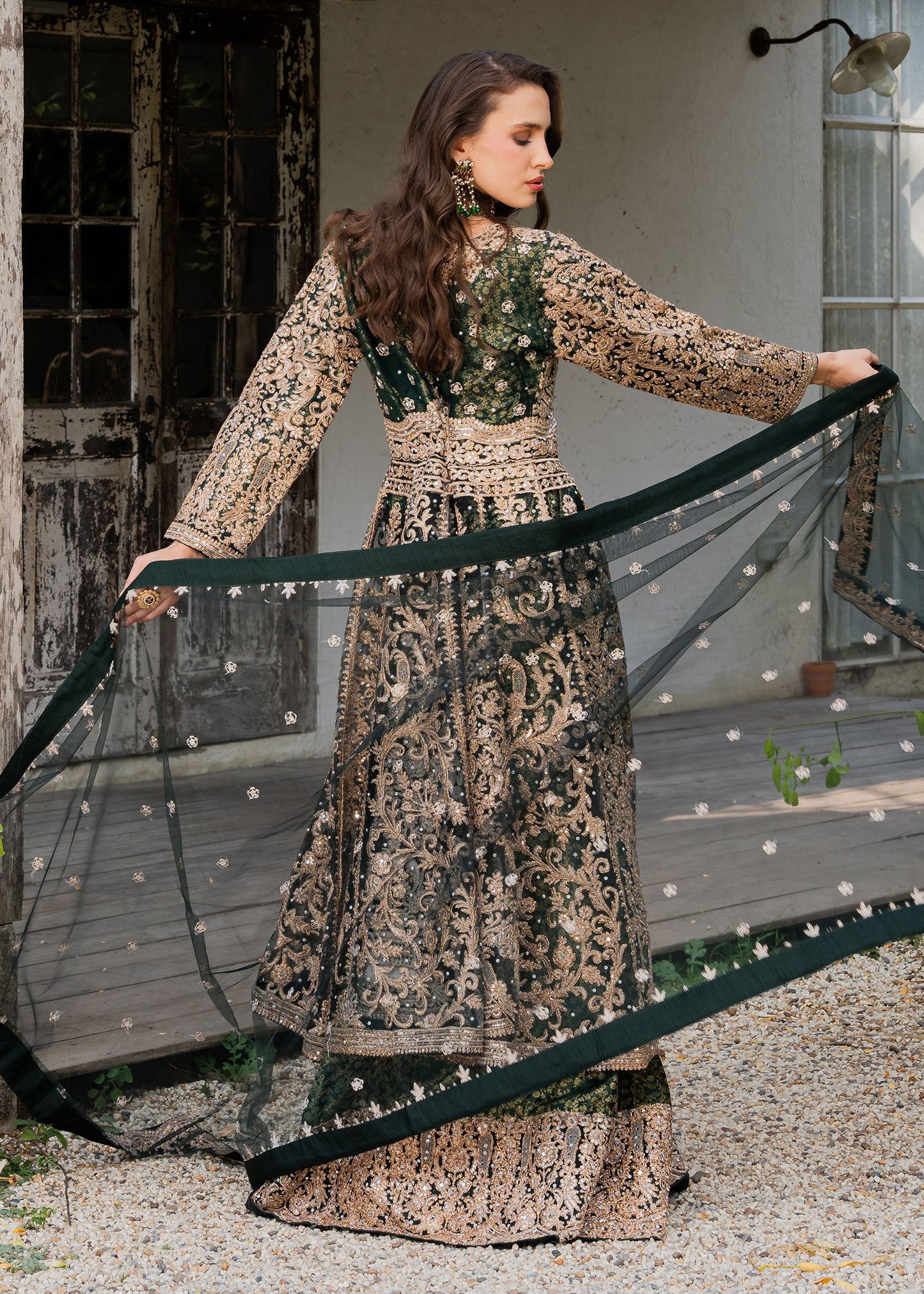 Pakistani Embroidered Net Emerald Green Outfit Online in Dubai DXB UAE Abudhabi Meena Bazaar