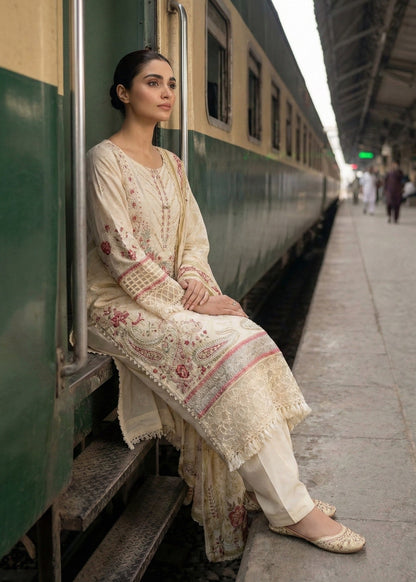 Pakistani Embroidered Off White Lawn Suit Online in KSA Riyadh Saudi Arabia Oman Bahrain Qatar