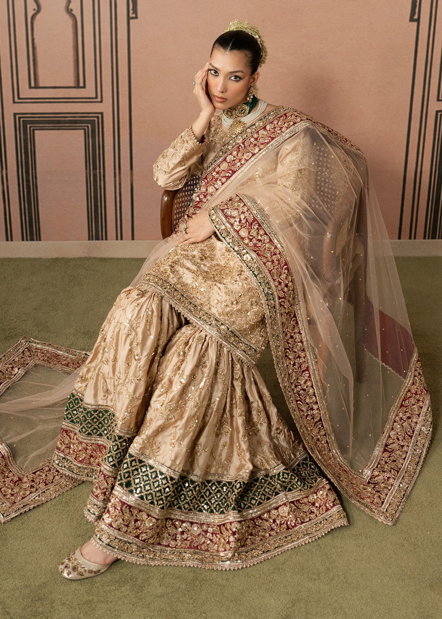 Pakistani Embroidered Organza Farshi Gharara Online in Sri Lanka India Australia