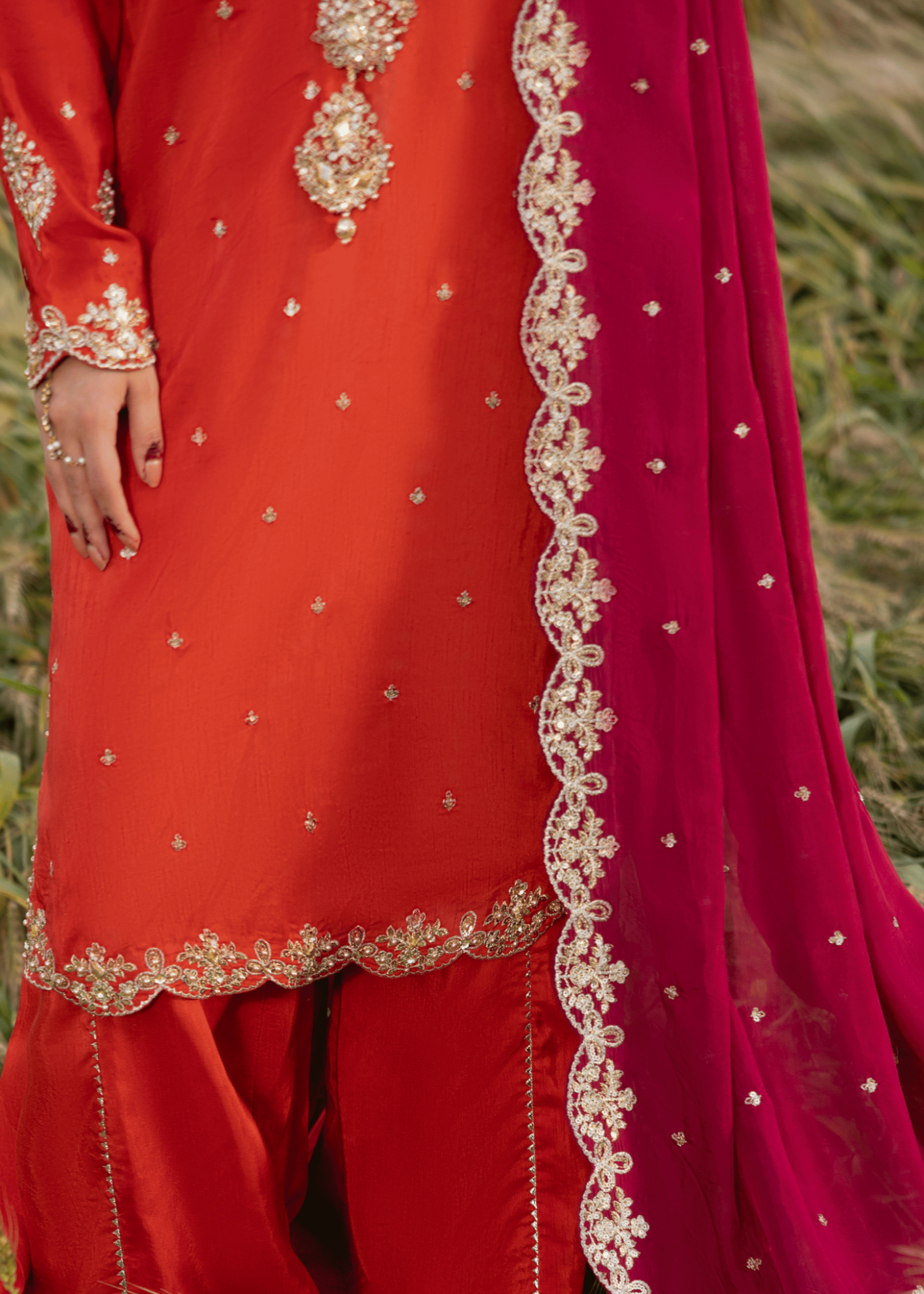 Pakistani Embroidered Rust Orange Raw Silk Salwar Kameez Online in Sri Lanka India Australia