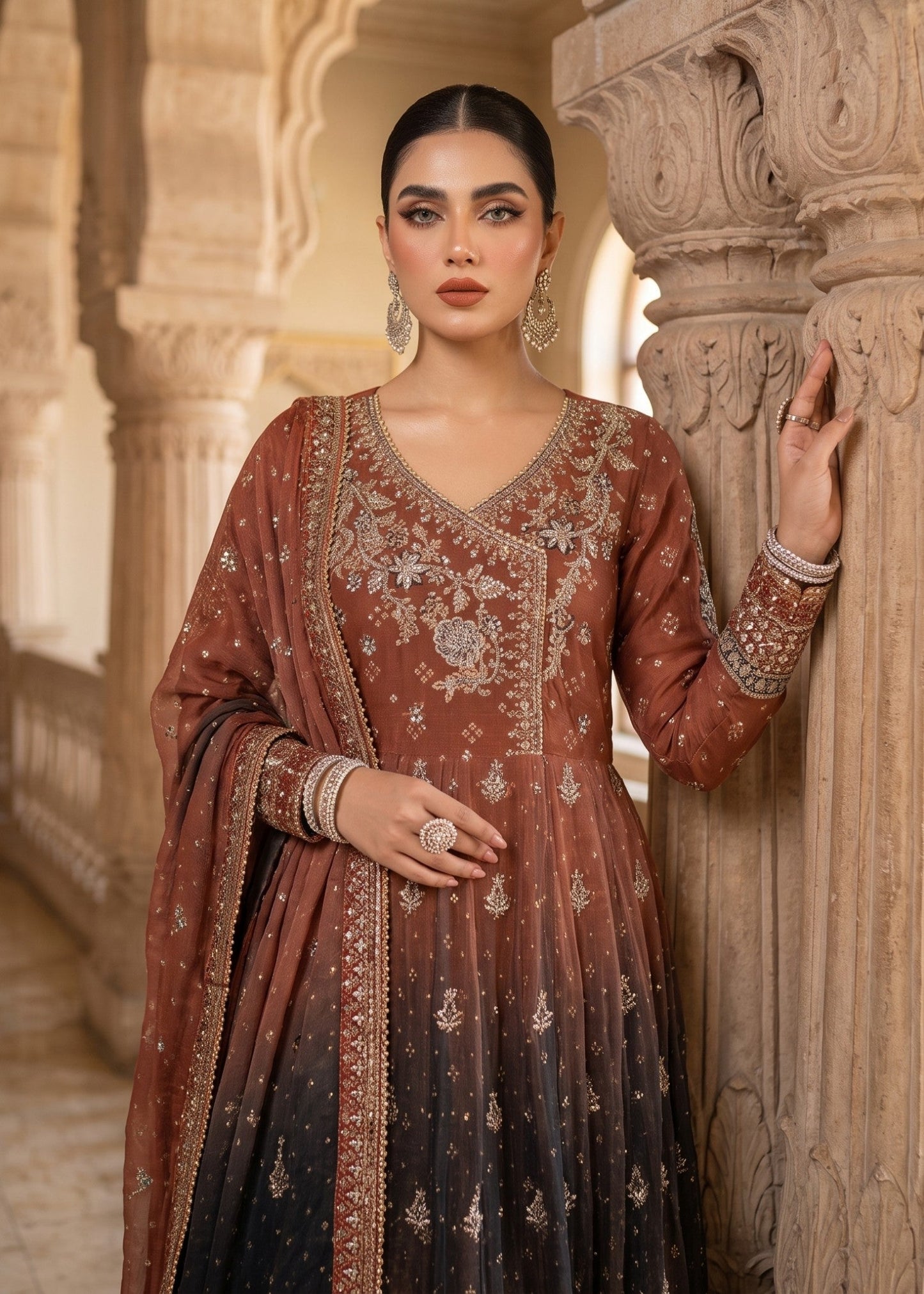 Pakistani Festive Chiffon Maxi Suit Online in KSA Riyadh Saudi Arabia Oman Bahrain Qatar