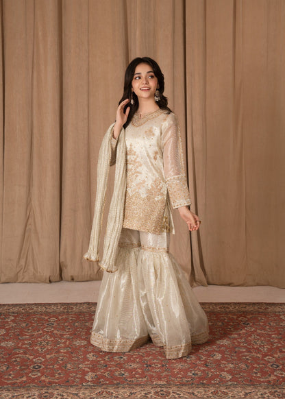 Pakistani Festive Ivory Tissue Gharara Outfit Online in KSA Riyadh Saudi Arabia Oman Bahrain Qatar