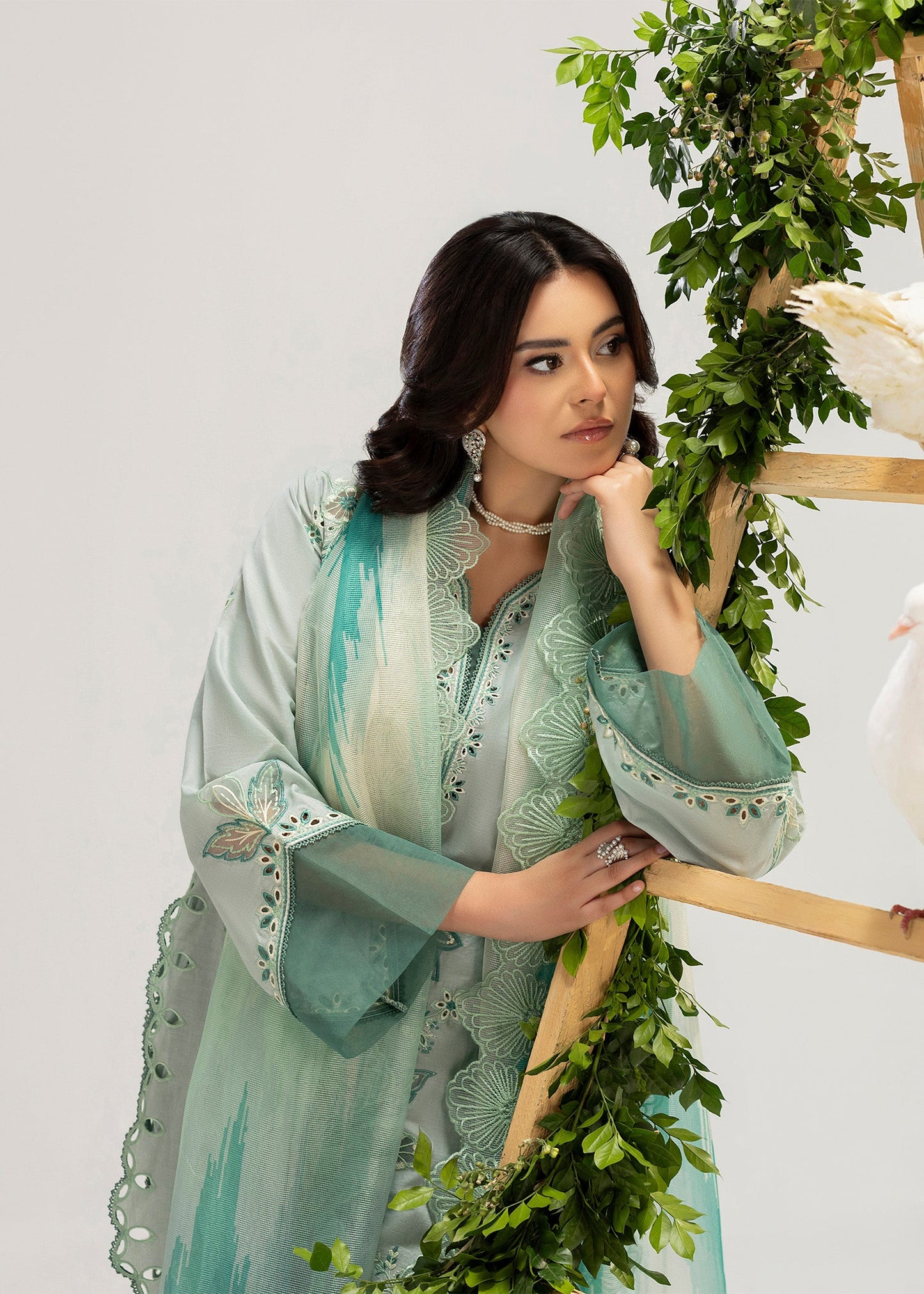 Pakistani Festive Lawn Suit Sage Green Online in KSA Riyadh Saudi Arabia Oman Bahrain Qatar