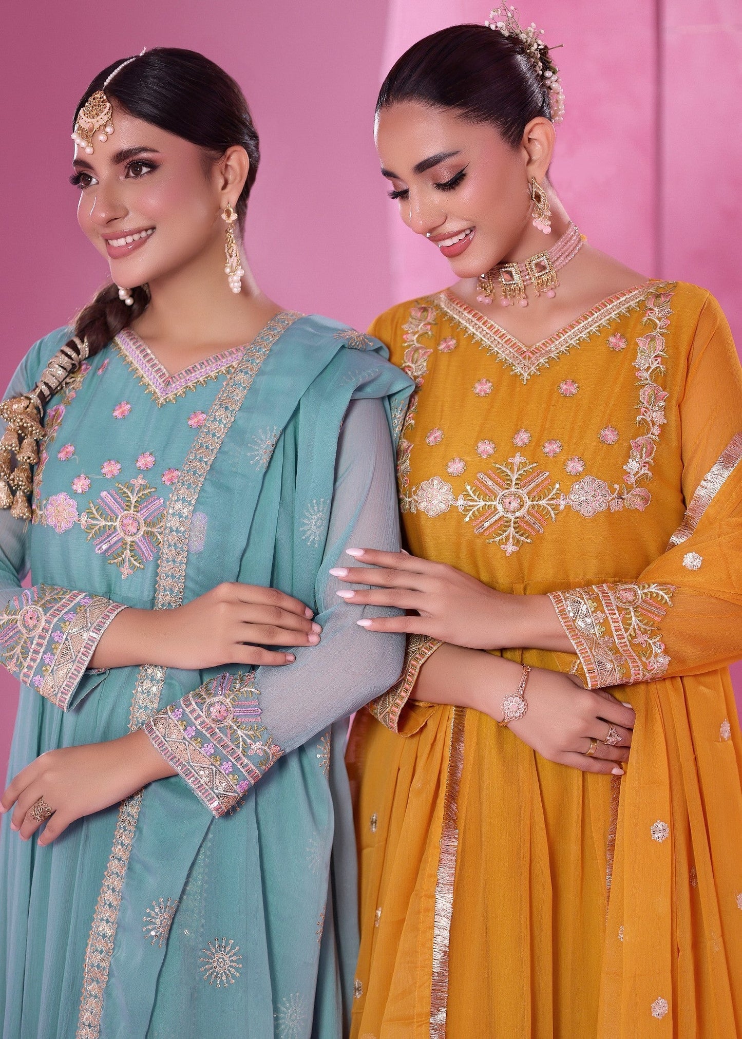 Pakistani Festive Mustard Chiffon Pishwas Suit Online in UK USA Canada