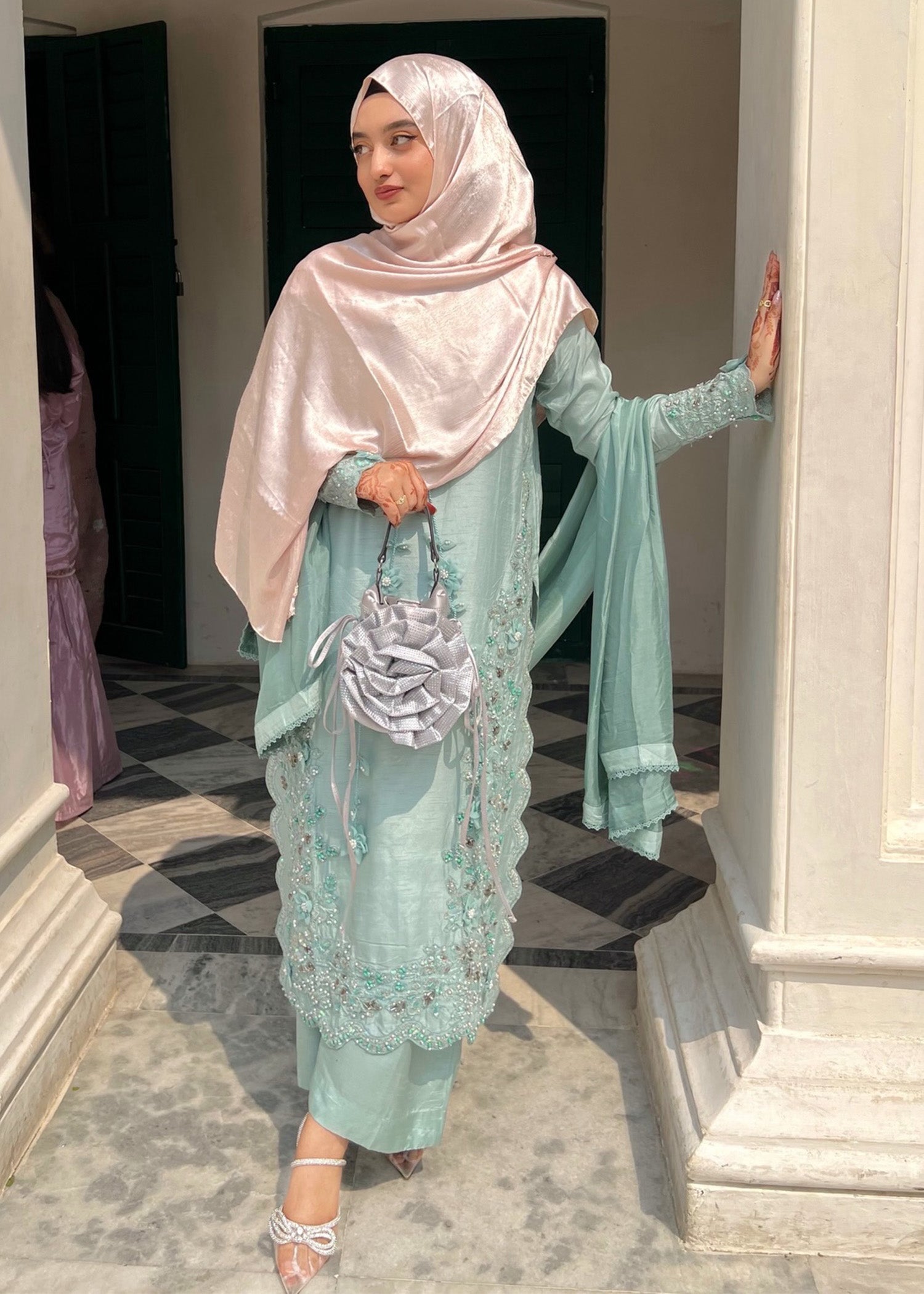 Pakistani Festive Raw Silk Suit with Heavy Embroidery Online in KSA Riyadh Saudi Arabia Oman Bahrain Qatar