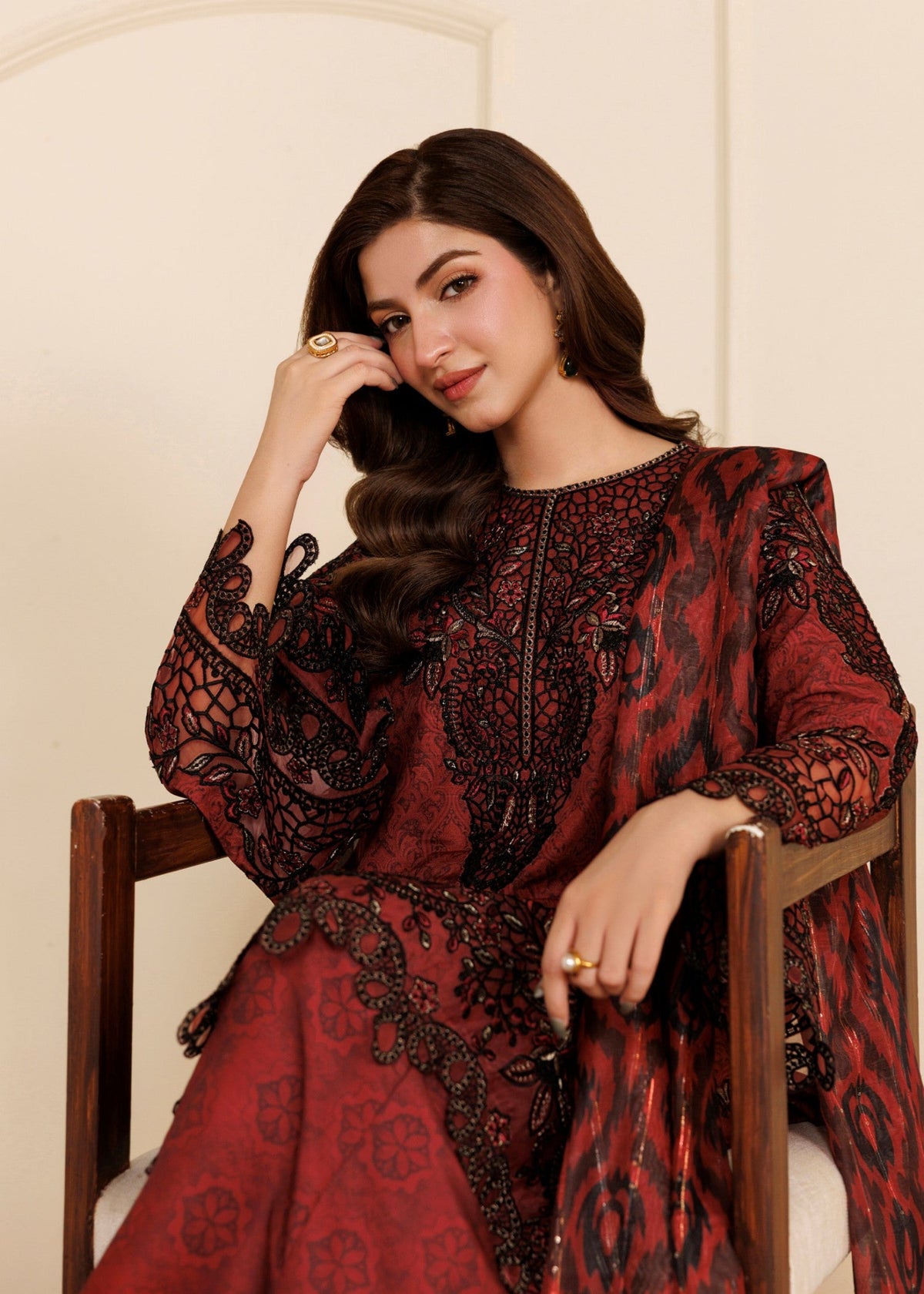 Pakistani Festive Wear Blood Red Khaddar Salwar Suit Online in Sri Lanka India Australia