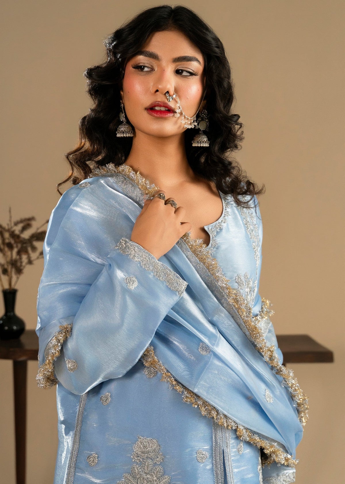 Pakistani Festive Wear Ice Blue Embroidered Sharara Online in KSA Riyadh Saudi Arabia Oman Bahrain Qatar