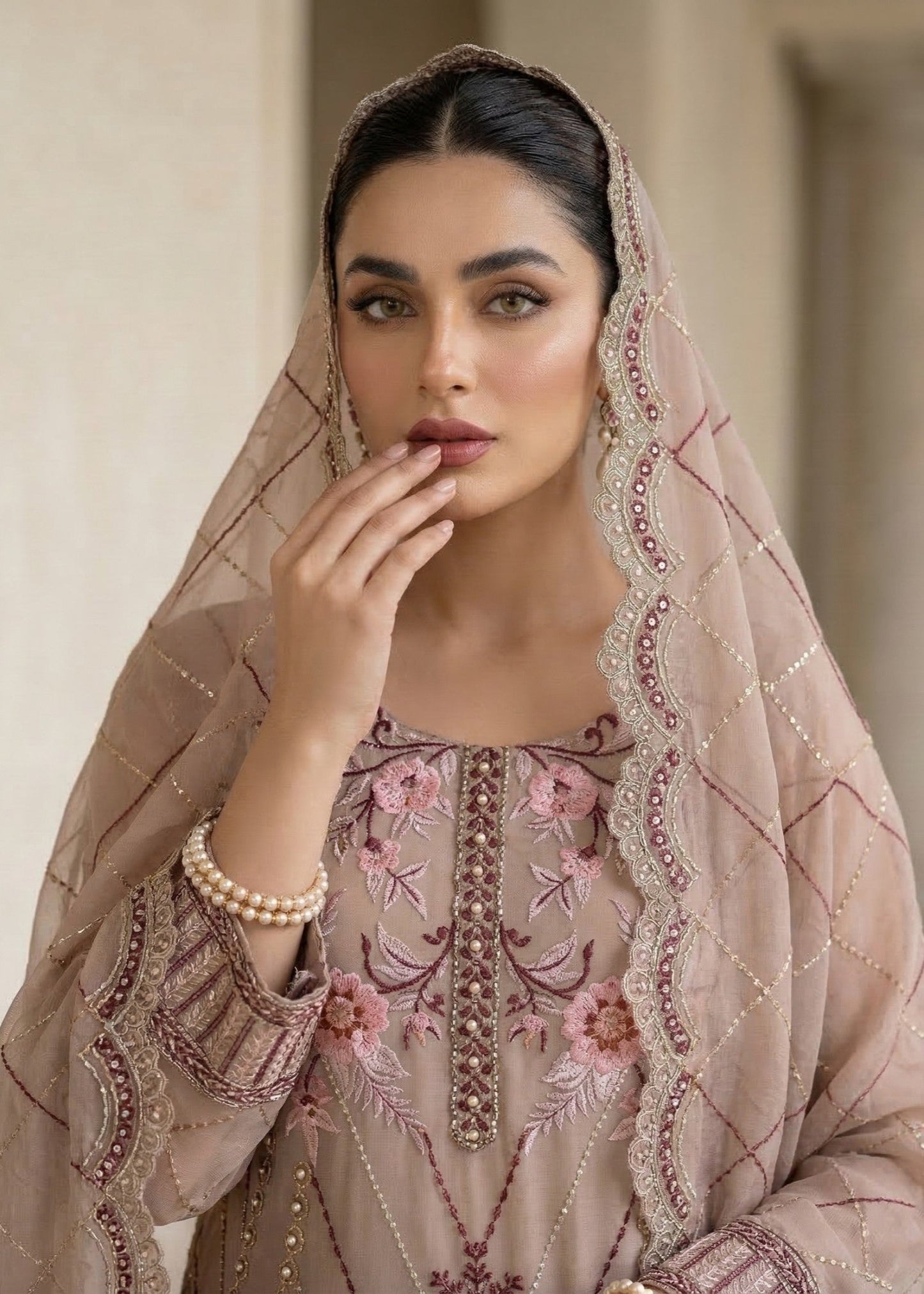 Pakistani Festive Wear Pastel Pink Organza Suit Online in Sri Lanka India Australia